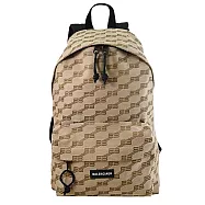 BALENCIAGA 巴黎世家 713044 品牌LOGO滿版緹花帆布後背包.駝色
