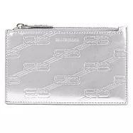 BALENCIAGA 巴黎世家 717784 烙印LOGO牛皮零錢卡包.銀
