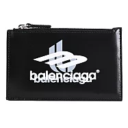 BALENCIAGA 巴黎世家 640535 燙印LOGO滑面牛皮拉鍊零錢卡包.黑