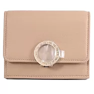 BVLGARI 寶格麗 291770 金屬釦LOGO牛皮三折小短夾.沙色