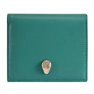 BVLGARI 寶格麗 292840 金屬蛇頭小牛皮對開零錢短夾.綠/紫