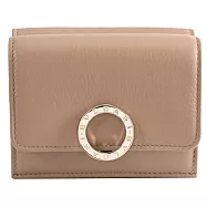 BVLGARI 寶格麗 291770 金屬釦LOGO牛皮三折小短夾.淺褐色