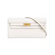 HERMES 金釦 Epsom皮 Kelly To Go 皮夾式斜背包(奶灰色)_展示品
