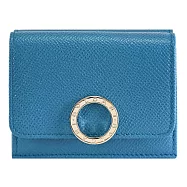 BVLGARI 寶格麗 289979 金屬釦LOGO牛皮三折小短夾.藍綠色