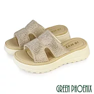 【GREEN PHOENIX】女 拖鞋 絨布 牛奶絲 厚底 輕量 閃耀 燙鑽 輕量 EU35 金色