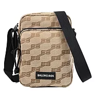 BALENCIAGA 巴黎世家 767909 滿版緹花帆布休閒斜背包.駝色