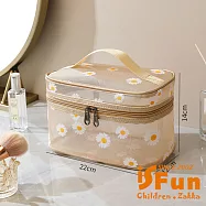 【iSFun】網紗透視 大容量多功能雛菊收納方包/顏色可選 米黃