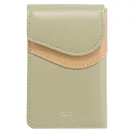 CHLOE KIKI 燙金LOGO小牛皮拼色隨身對開卡夾.綠/卡其