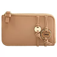 CHLOE MALOU 繩結LOGO吊墜小牛皮卡片零錢包.淺棕