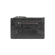 BALENCIAGA Le City 仿舊釦小羊皮拉鍊長版卡夾包/零錢包 (黑色)