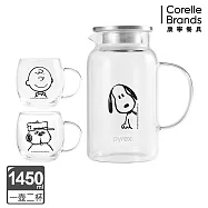 康寧PYREX SNOOPY史努比黑白復刻耐熱玻璃1壺2杯組/查理布朗/歐拉夫