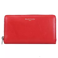 BALENCIAGA 巴黎世家 519641 燙銀LOGO小牛皮拉鍊長夾.紅