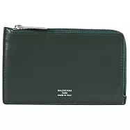BALENCIAGA 巴黎世家 736734 燙銀LOGO拉鍊零錢卡包.深綠