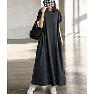 日本Antiqua|復古休閒|水洗法式袖後開岔|純棉T卹短袖洋裝|輕鬆營造鬆弛感|均碼有口袋|單穿、疊穿、內搭 YP-00181 XS-L 黑色