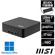 (送500G行動碟)msi微星 Cubi NUC AI+ 3MG-010TW 黑 迷你桌機 (Ultra 7 355/16G/1T SSD/Win11Pro/黑)