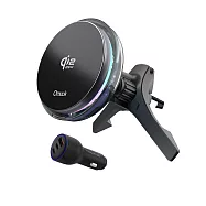 【amuok】Qi2.2認證 C25溫控車載無線充支架25W+車用充電器組合 車用支架 MagSafe 車架 磁吸車充 無線車充 點菸器 黑色