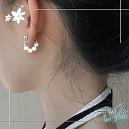【伊飾童話】串珠珍珠 法式氣質圓珠圈圈耳環/銀 串珠珍珠
