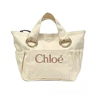 Chloe 經典刺繡LOGO帆布托特兩用包 米白