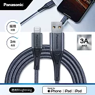 Panasonic 蘋果MFi認證 Type-A to Lightning 耐彎折急速3A編織充電傳輸線(1M)