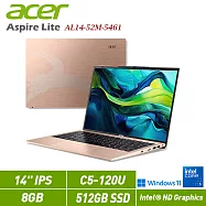 ★贈ACER滑鼠★ACER宏碁 Aspire Lite 14 AL14-52M-5461 金 14吋筆電(C5-120U/8G/512G/W11/2年保)