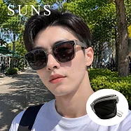 【SUNS】外掛式折疊墨鏡 經典三顆米釘大框ins偏光套鏡 抗UV400 包覆式太陽眼鏡 眼鏡族首選 砂透灰框黑灰片