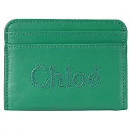 CHLOE SENSE 電繡LOGO小牛皮4卡隨身卡片夾.綠