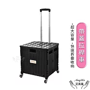 【Amywo艾美窩】4輪帶蓋拉桿車IH-05505 購物車 折疊推車 買菜車 推車 手推車 折疊拉車 手拉車 家庭菜籃車 收納推車 黑色