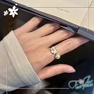 【伊飾童話】極光白貝 萌貓天然珍珠開口彈性戒指/金 萌貓天然珍珠/金