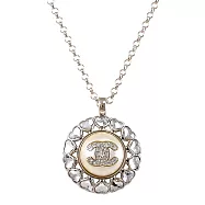 CHANEL ABG254 心型水鑽CC LOGO圓形吊墜鎖骨項鍊.淡金