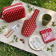 手作森林【DIY材料包】上學三件組 收納系列 原創印花 昭和的花 三色碗收納袋 托藥袋 水壺袋 -櫻紅小花