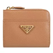PRADA 1ML060 三角LOGO防刮皮革拉鍊零錢卡包/皮夾.棕色