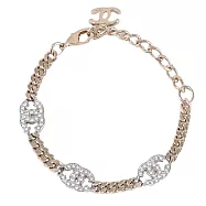 CHANEL AB6442 經典水鑽CC LOGO雙色調鏈條手鍊.淡金/銀