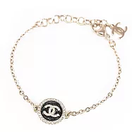 CHANEL ABG397 圓形標誌CC LOGO黑彩細閃水鑽手鍊.淡金