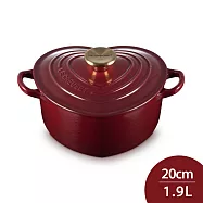Le Creuset 愛心鑄鐵鍋 20cm 1.9L(電磁爐 IH爐可用) 醇酒紅 金頭