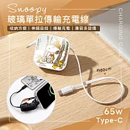 【正版授權】SNOOPY史努比 Type-C to Type-C 65W玻璃單拉傳輸充電線/伸縮線充電線 森林