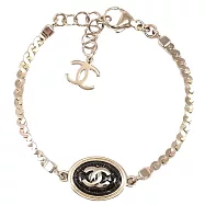 CHANEL ABG394 橢圓標誌CC LOGO炫彩黑細閃手鍊.淡金