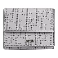 Christian Dior TRIFOLD 滿版雷射LOGO小牛皮三折式短夾.灰