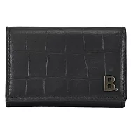 BALENCIAGA 巴黎世家 601349 金屬LOGO鱷魚紋小牛皮卡片零錢包.黑