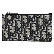 Christian Dior 滿版LOGO緹花4卡拉鍊零錢包.深藍