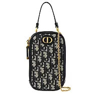 Christian Dior Montaigne 滿版LOGO緹花手提兩用手機包.深藍