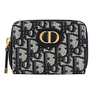 Christian Dior Voyageur 滿版LOGO緹花拉鍊零錢包.深藍