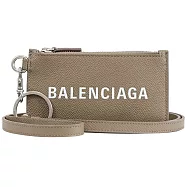 BALENCIAGA 巴黎世家 594548 品牌LOGO斜背頸掛牛皮證件零錢包.大象灰