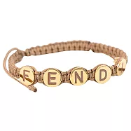 FENDI 8AK690 Fendigraphy 圓形金屬飾牌編繩手環.淺褐