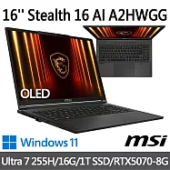 msi微星 Stealth 16 AI A2HWGG-093TWNN 16吋 電競筆電(Ultra 7 255H/16G/1T SSD/RTX5070-8G/Win11)
