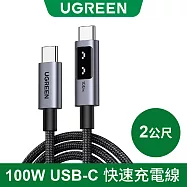 綠聯 小機器人 100W 雙USB-C 深空灰 充電線/傳輸線 2公尺 黑色