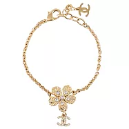 CHANEL ABG958 花朵紋理水鑽CC LOGO標誌墜飾手鍊.金