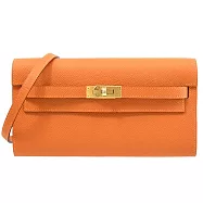 HERMES Kelly To Go 經典轉釦翻蓋斜背包/長夾.橘/金釦