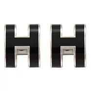 HERMES MINI POPH 經典H LOGO橢圓造型耳環.銀/黑