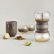 《LEKUE》西班牙 茶杯2入+療癒沙漏濾茶壺組(棕500ml) | 翻轉沖茶器 泡茶杯 下午茶 茶具 濾茶壺