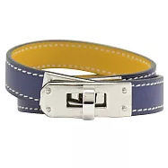 HERMES Kelly Double Tour 銀釦小牛皮手環.寶藍 T2